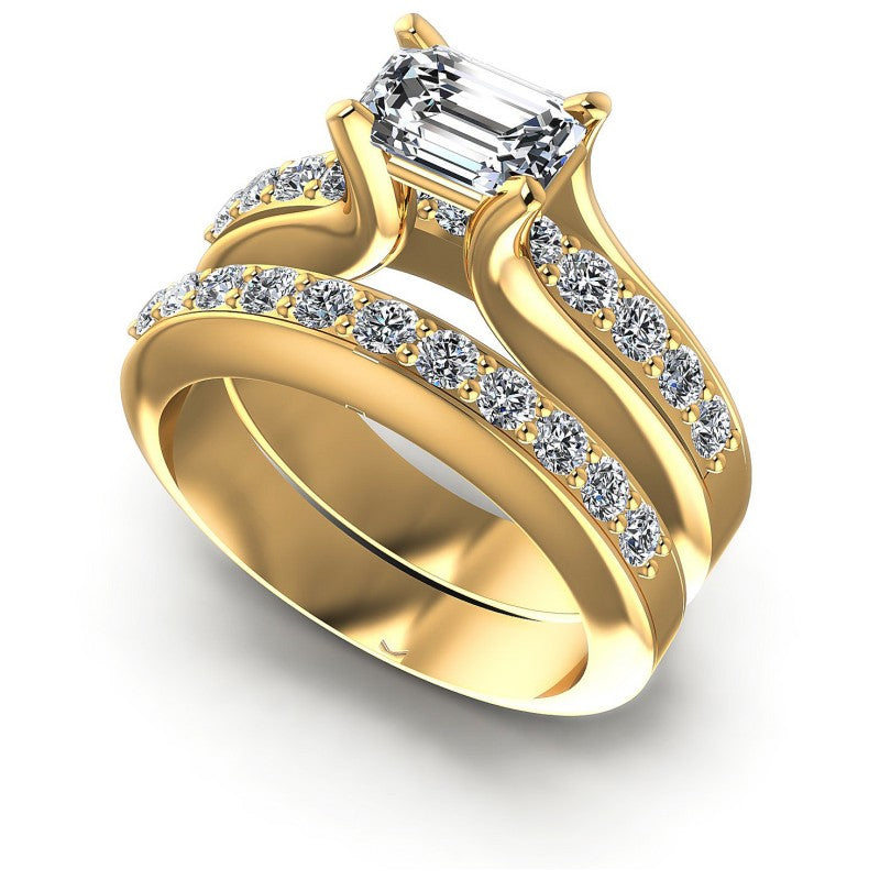 Round And Emerald Cut Diamonds Bridal Set in 14KT White Gold