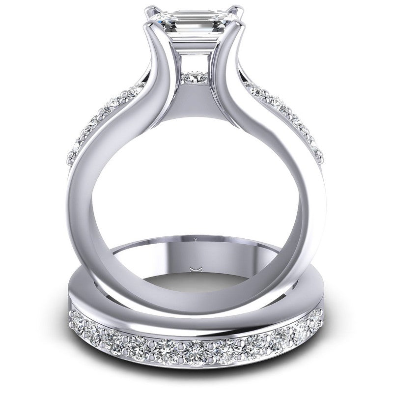 Round And Emerald Cut Diamonds Bridal Set in 14KT Yellow Gold