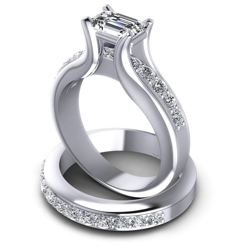 Round And Emerald Cut Diamonds Bridal Set in 14KT Rose Gold
