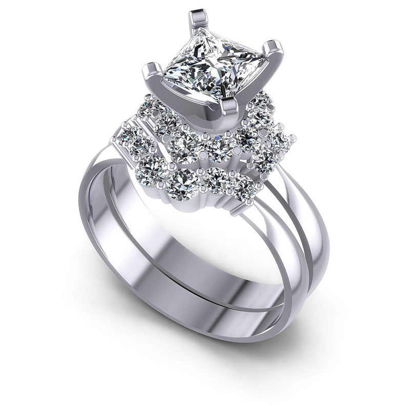 Princess And Round Cut Diamonds Bridal Set in 14KT White Gold