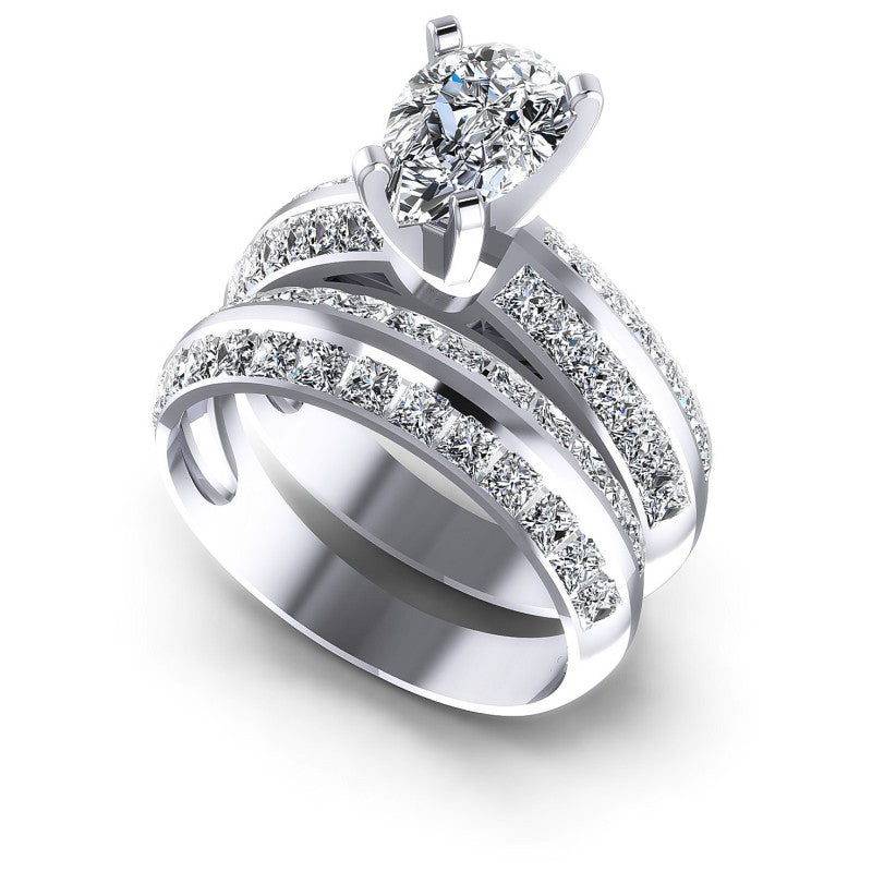 Pear And Princess Cut Diamonds Bridal Set in 14KT White Gold
