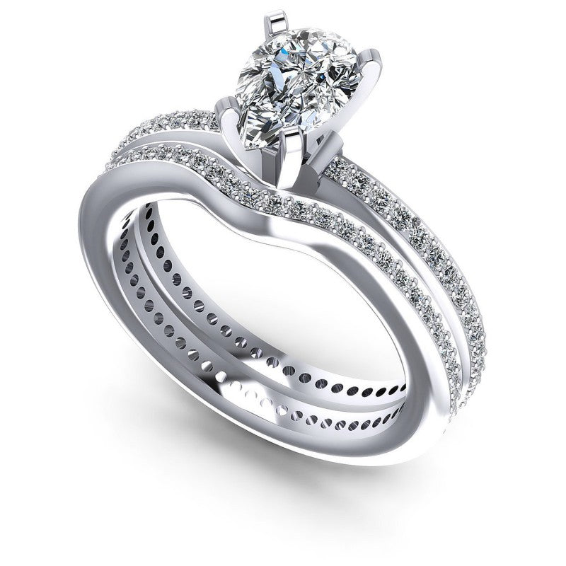 Pear And Round Cut Diamonds Bridal Set in 14KT White Gold