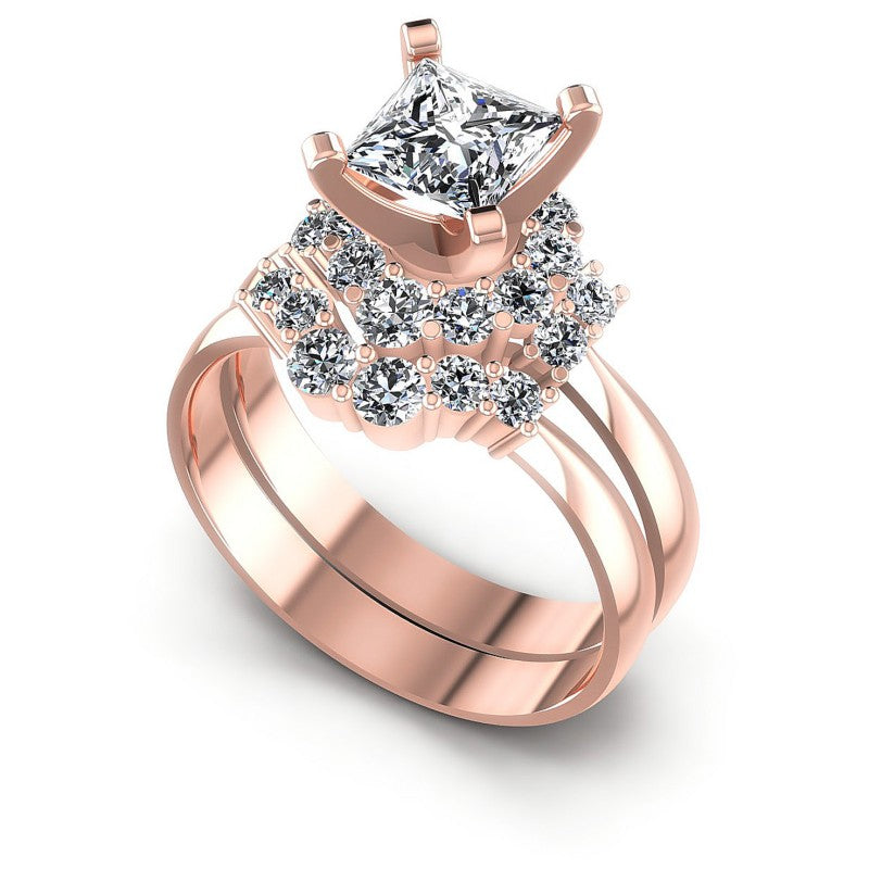 Round And Princess Cut Diamonds Bridal Set in 18KT White Gold
