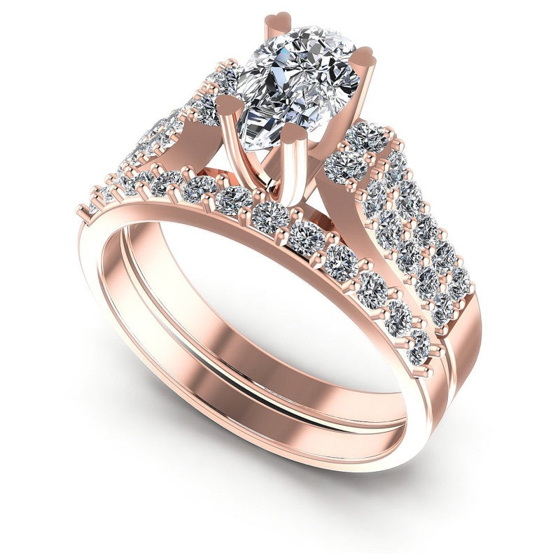 Round And Pear Cut Diamonds Bridal Set in 18KT White Gold