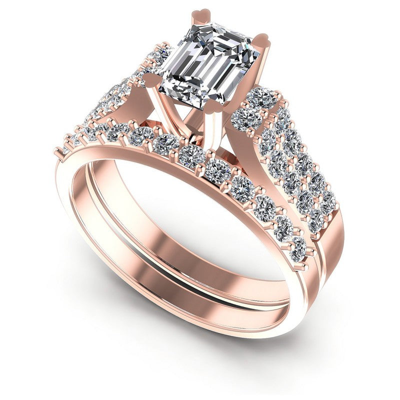 Round And Emerald Cut Diamonds Bridal Set in 18KT White Gold