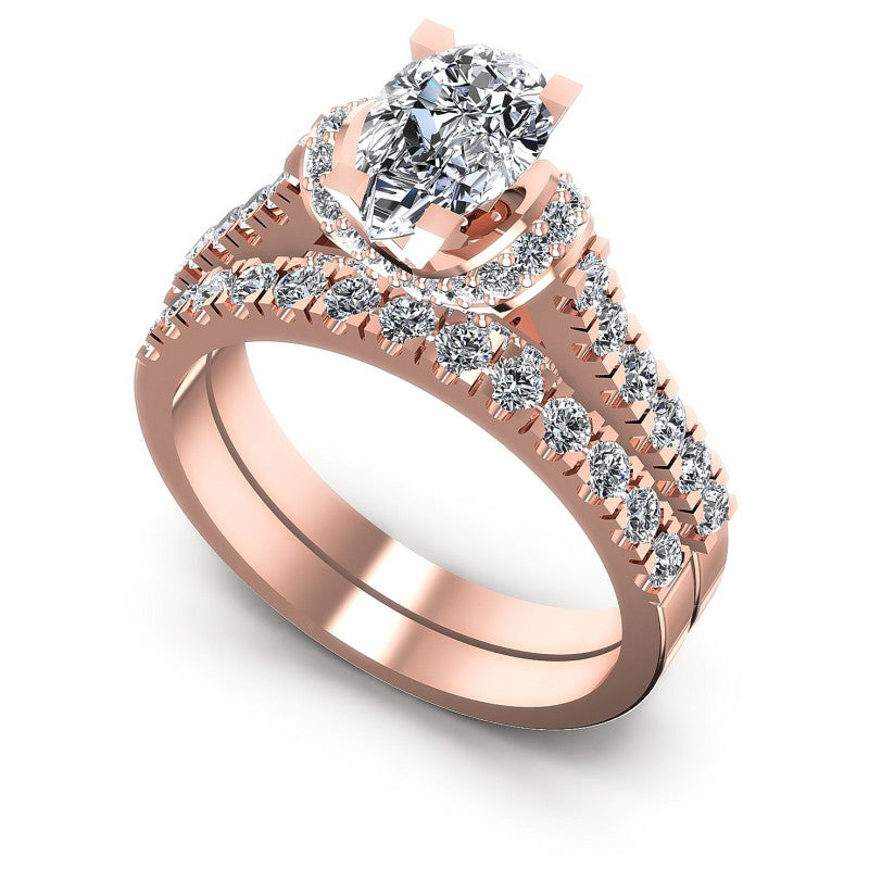 Round And Pear And Princess Cut Diamonds Bridal Set in 18KT White Gold