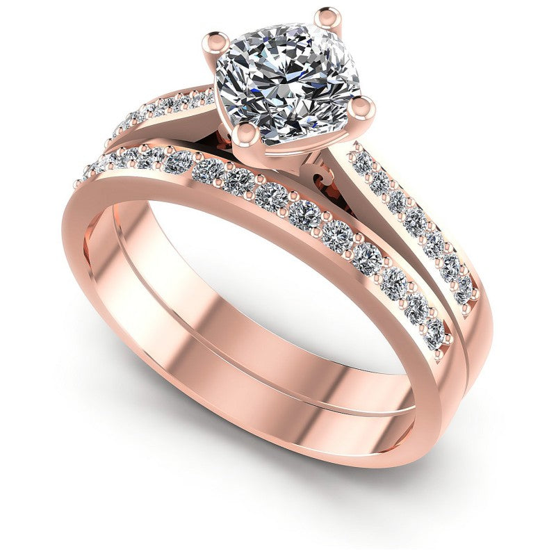 Round And Cushion Cut Diamonds Bridal Set in 18KT White Gold