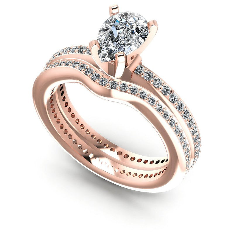 Round And Pear Cut Diamonds Bridal Set in 18KT White Gold