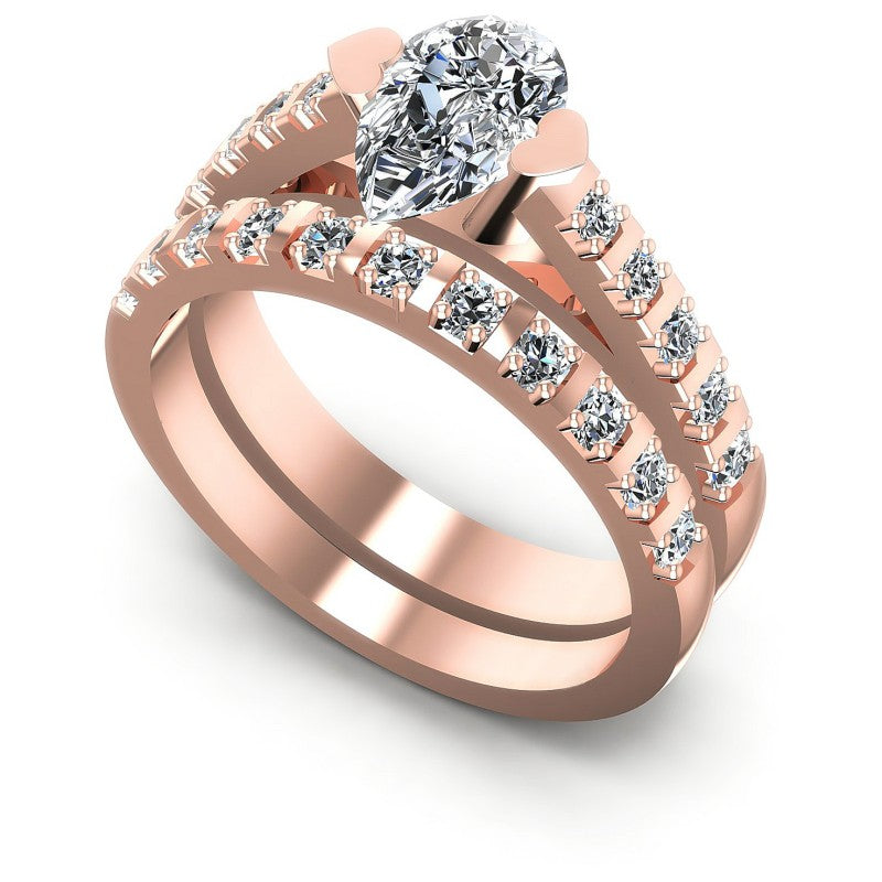 Round And Pear Cut Diamonds Bridal Set in 18KT White Gold