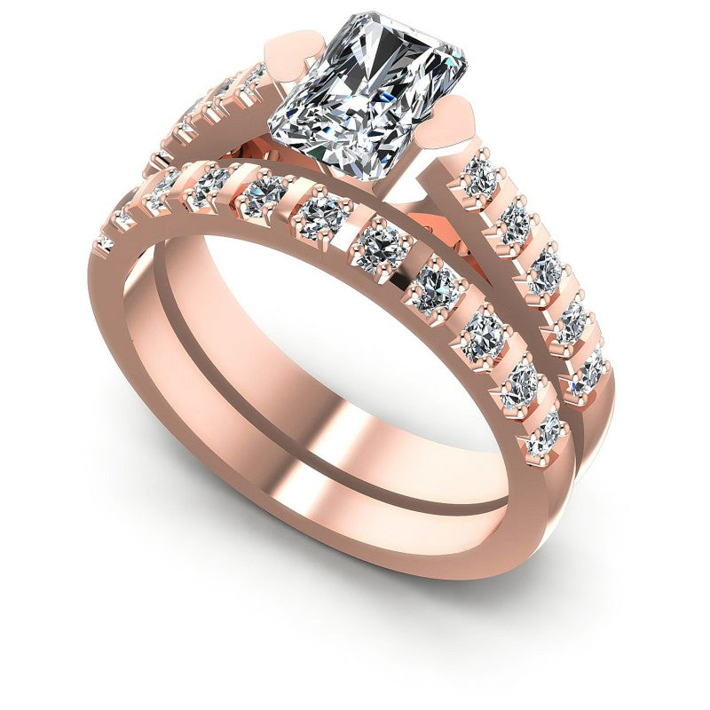 Round And Emerald Cut Diamonds Bridal Set in 18KT White Gold