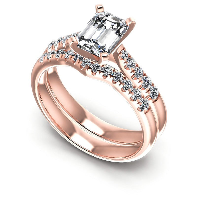 Round And Emerald Cut Diamonds Bridal Set in 18KT White Gold