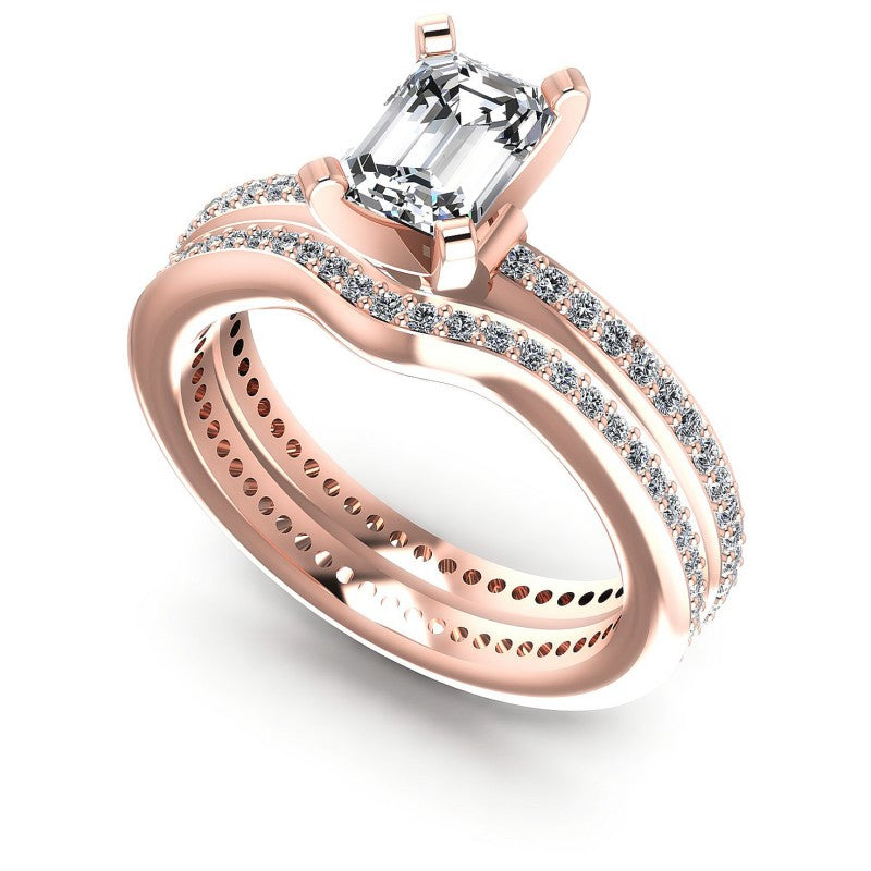 Round And Emerald Cut Diamonds Bridal Set in 18KT White Gold