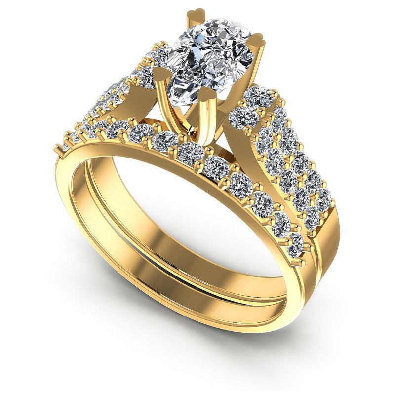 Round And Pear Cut Diamonds Bridal Set in 14KT White Gold