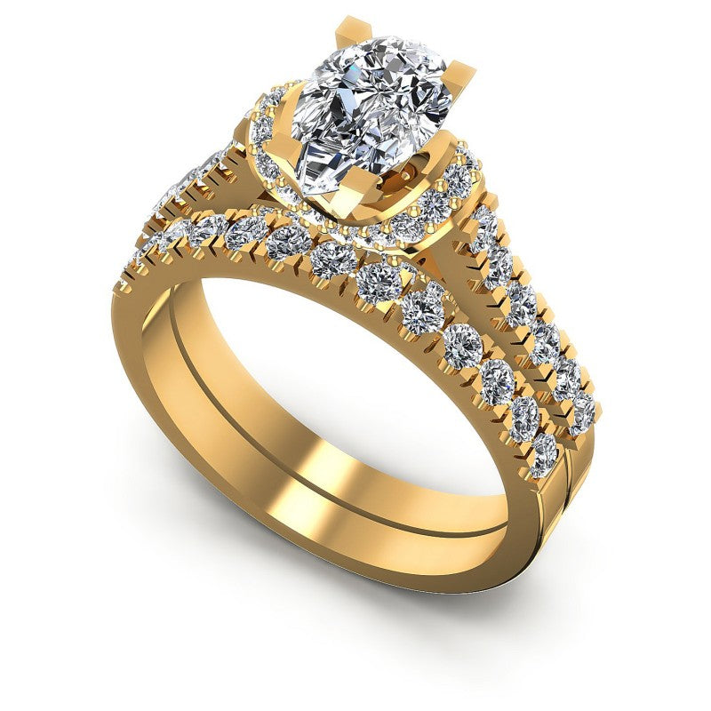 Round And Pear And Princess Cut Diamonds Bridal Set in 14KT White Gold