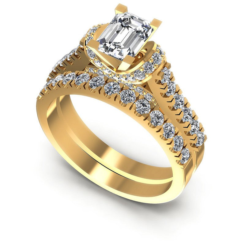 Round And Emerald Cut Diamonds Bridal Set in 14KT White Gold