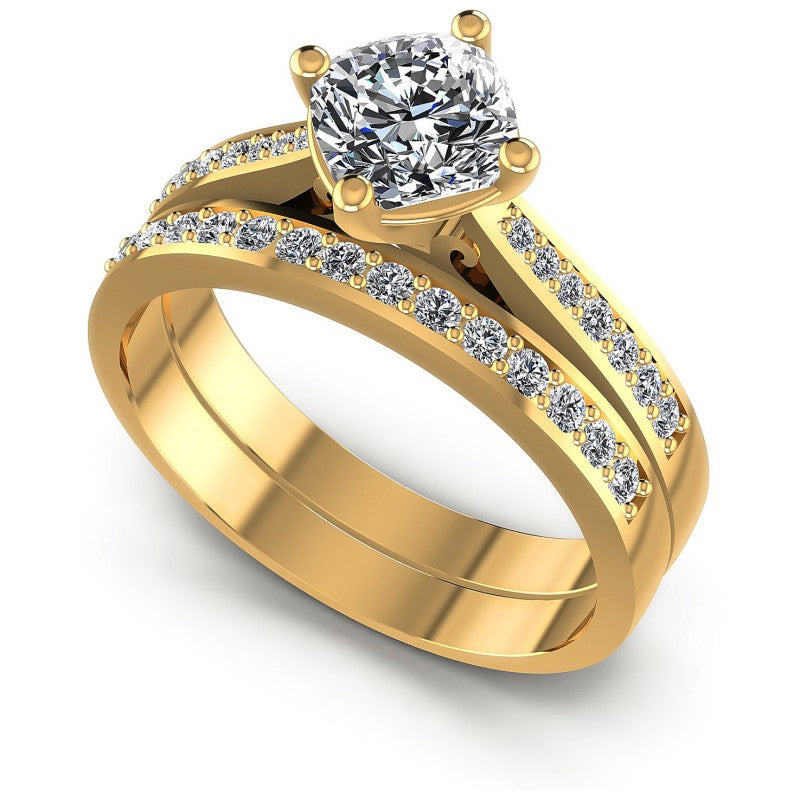 Round And Cushion Cut Diamonds Bridal Set in 14KT White Gold