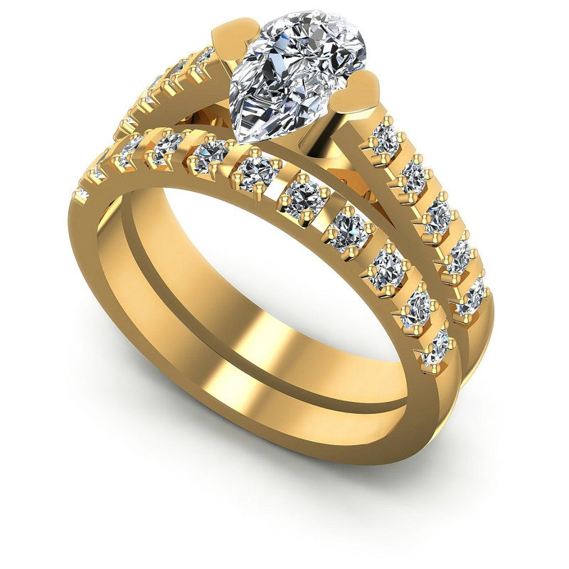 Round And Pear Cut Diamonds Bridal Set in 14KT White Gold