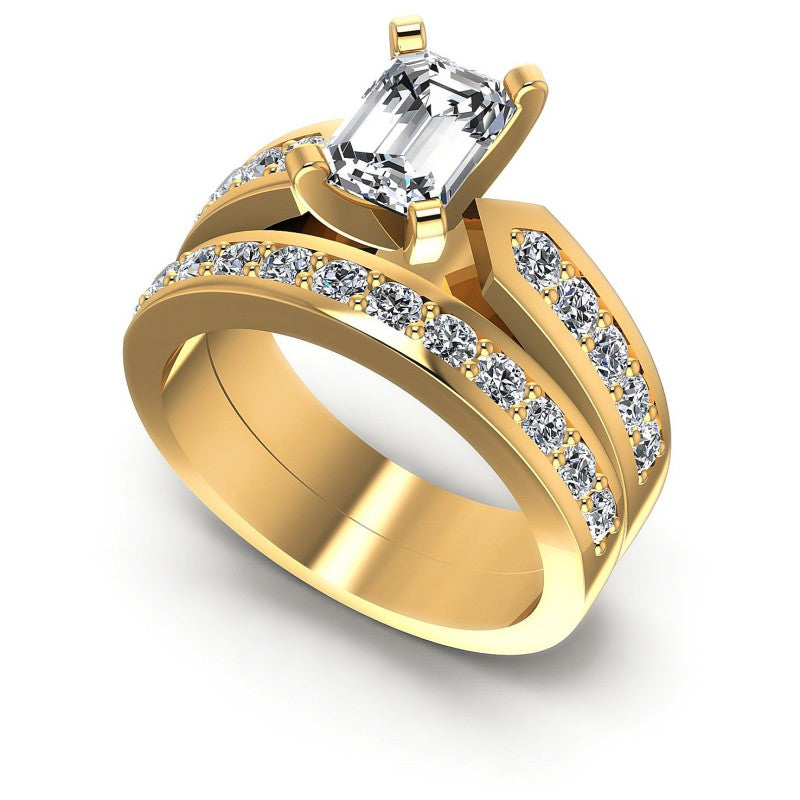 Round And Emerald Cut Diamonds Bridal Set in 14KT White Gold