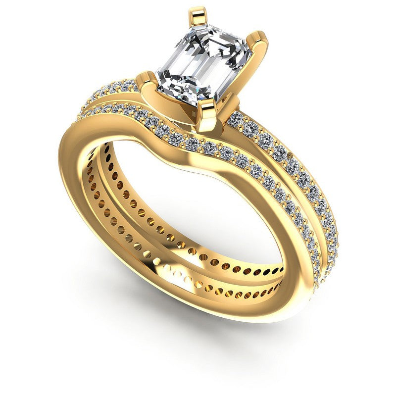 Round And Emerald Cut Diamonds Bridal Set in 14KT White Gold