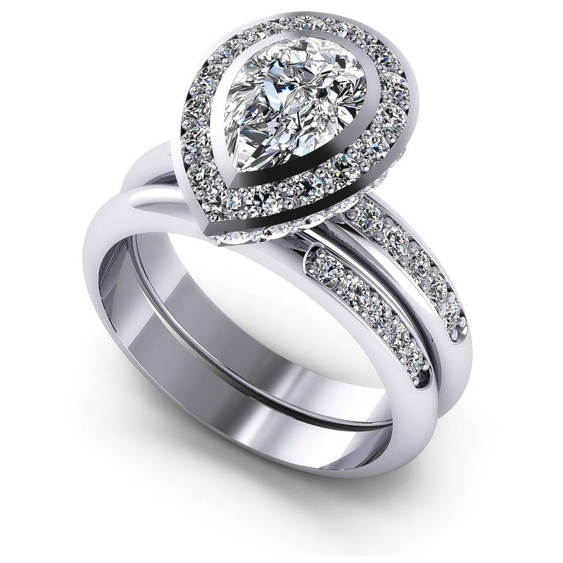 Pear And Round Cut Diamonds Bridal Set in 14KT White Gold