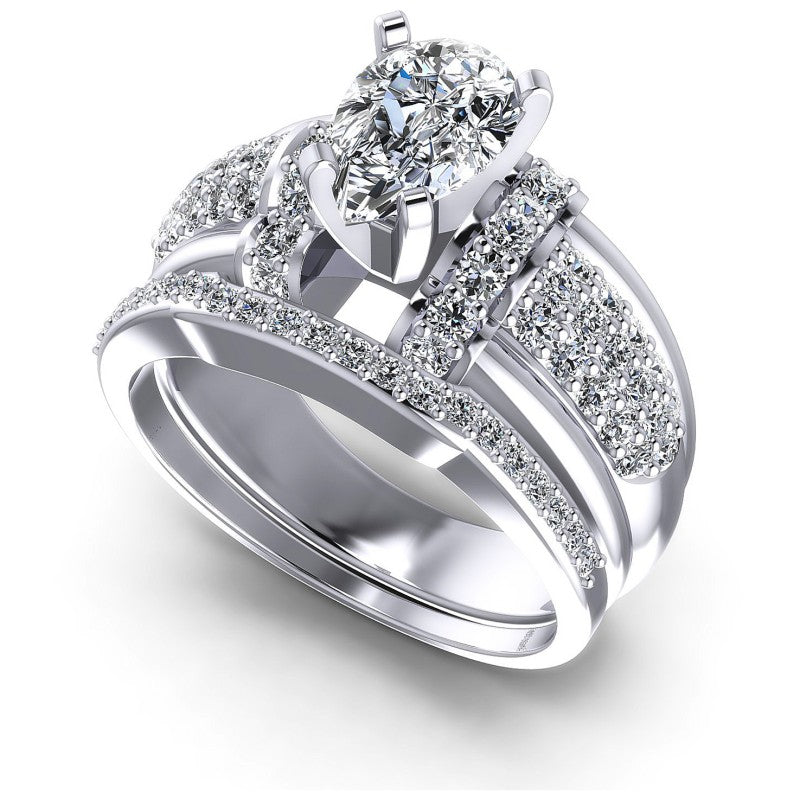 Pear And Round Cut Diamonds Bridal Set in 14KT White Gold