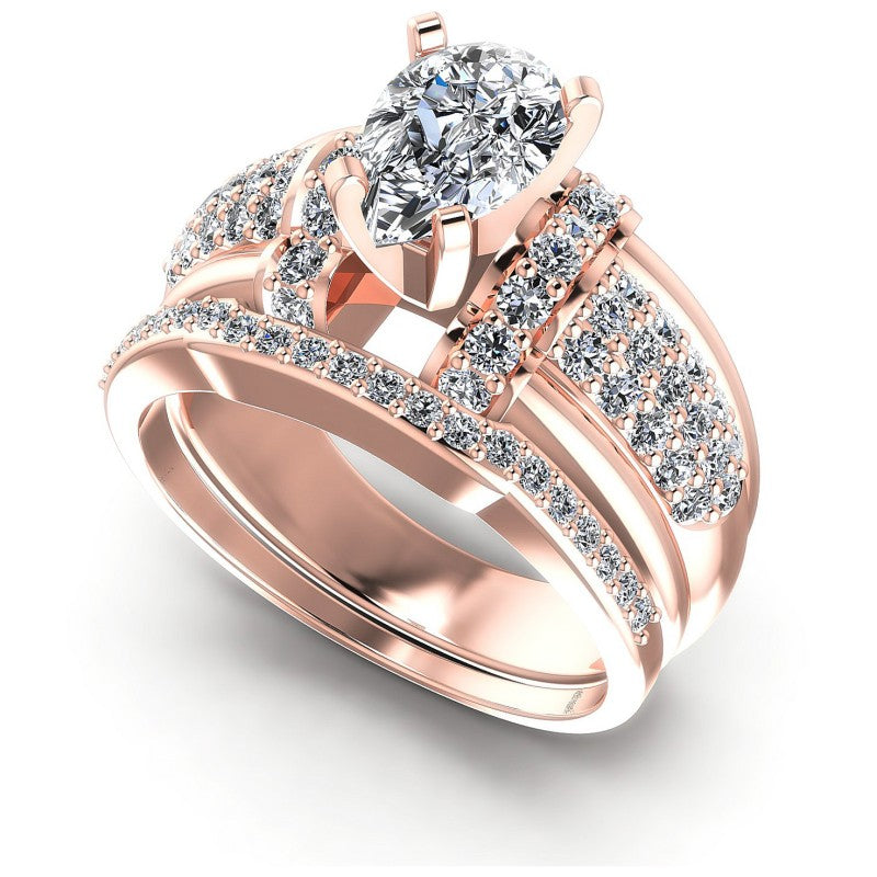 Round And Pear Cut Diamonds Bridal Set in 18KT White Gold