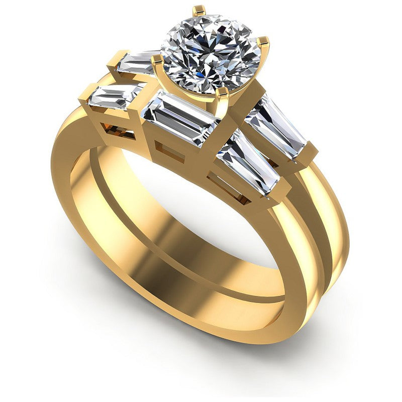 Baguette and Round Diamonds 1.20CT Bridal Set in 14KT White Gold