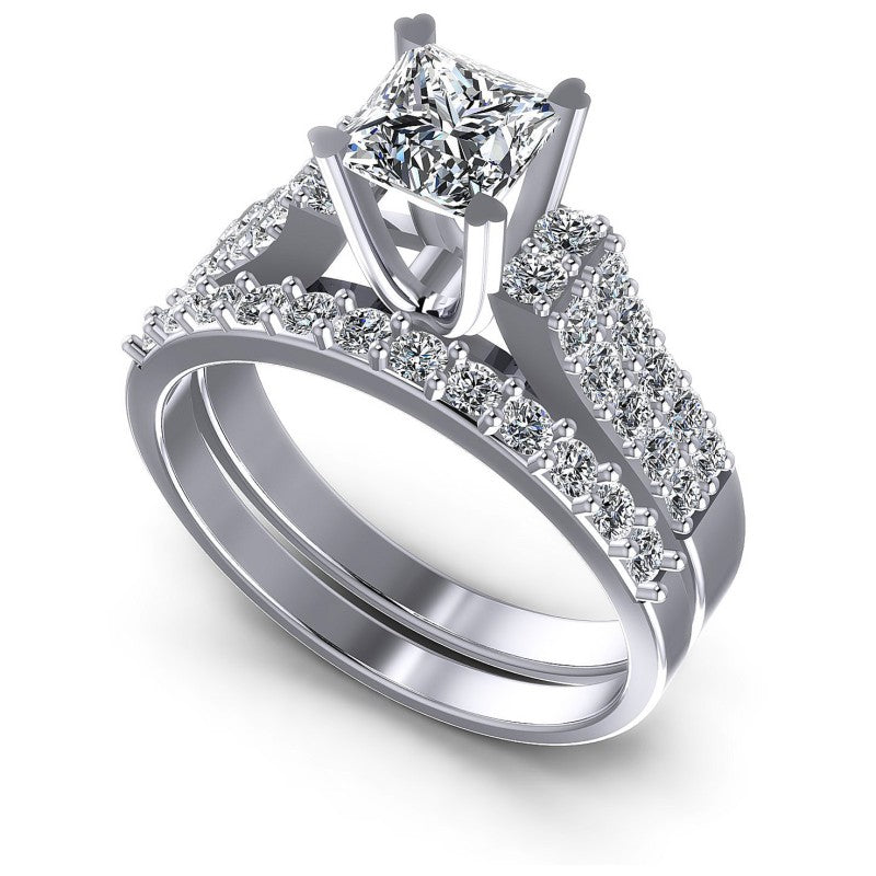 Princess And Round Cut Diamonds Bridal Set in 14KT White Gold