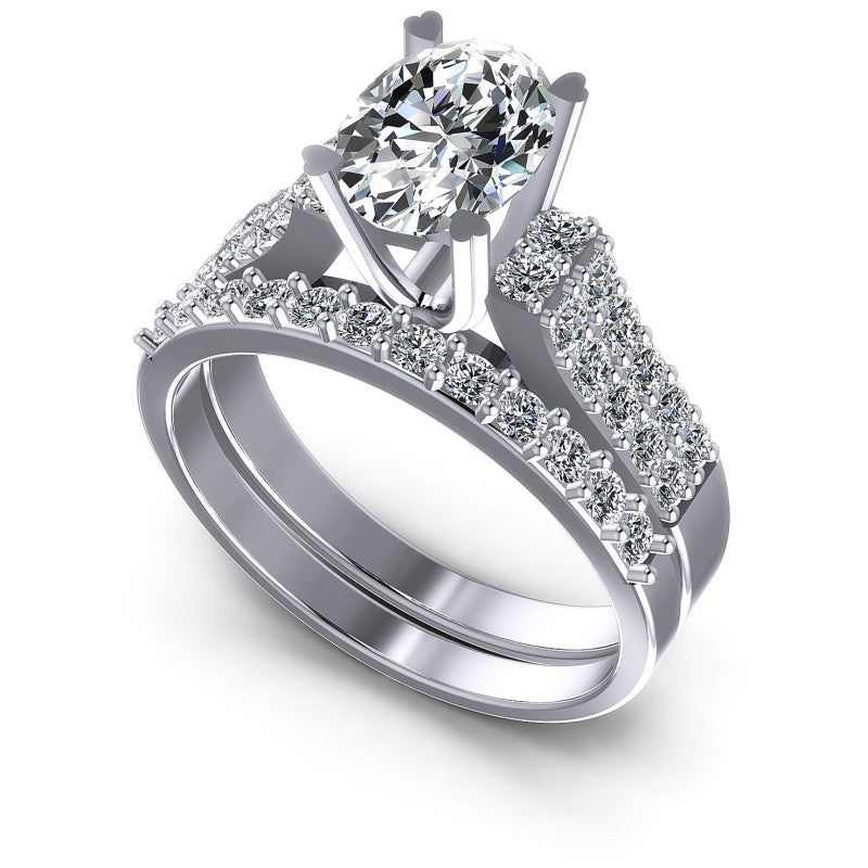 Oval And Round Cut Diamonds Bridal Set in 14KT White Gold