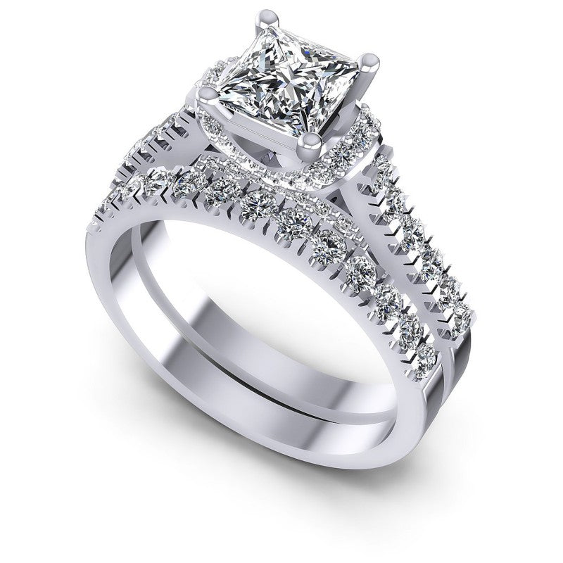 Princess And Round Cut Diamonds Bridal Set in 14KT White Gold