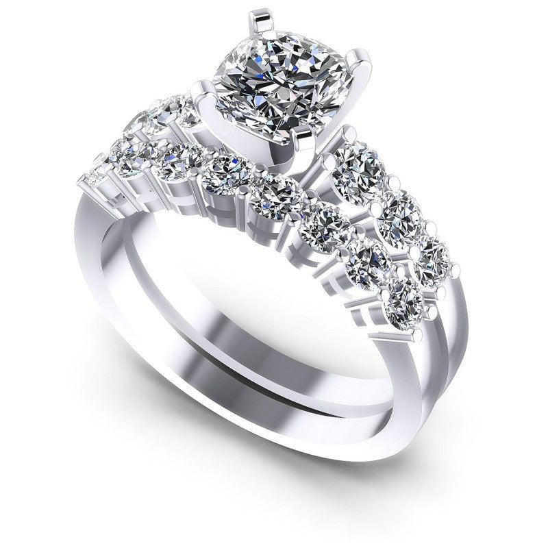 Emerald And Round Cut Diamonds Bridal Set in 14KT White Gold