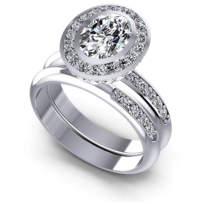 Oval And Round Cut Diamonds Bridal Set in 14KT White Gold