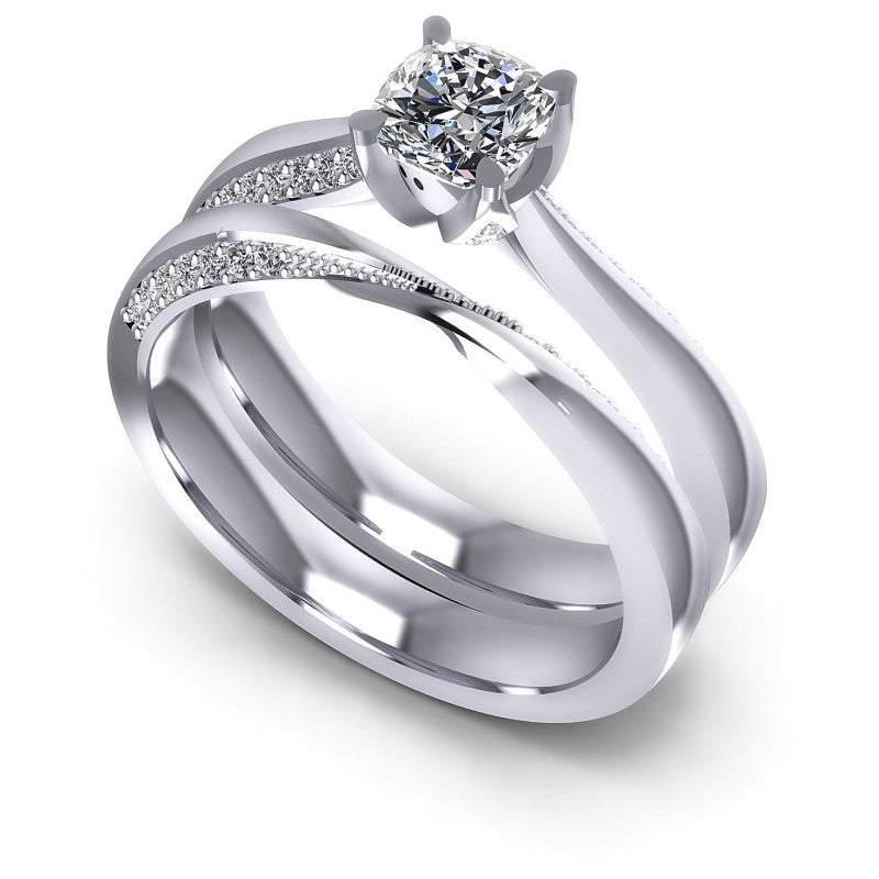 Cushion And Round Cut Diamonds Bridal Set in 14KT White Gold
