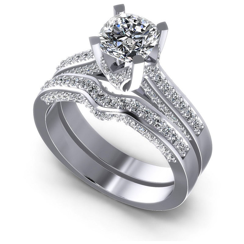 Emerald And Round Cut Diamonds Bridal Set in 14KT White Gold