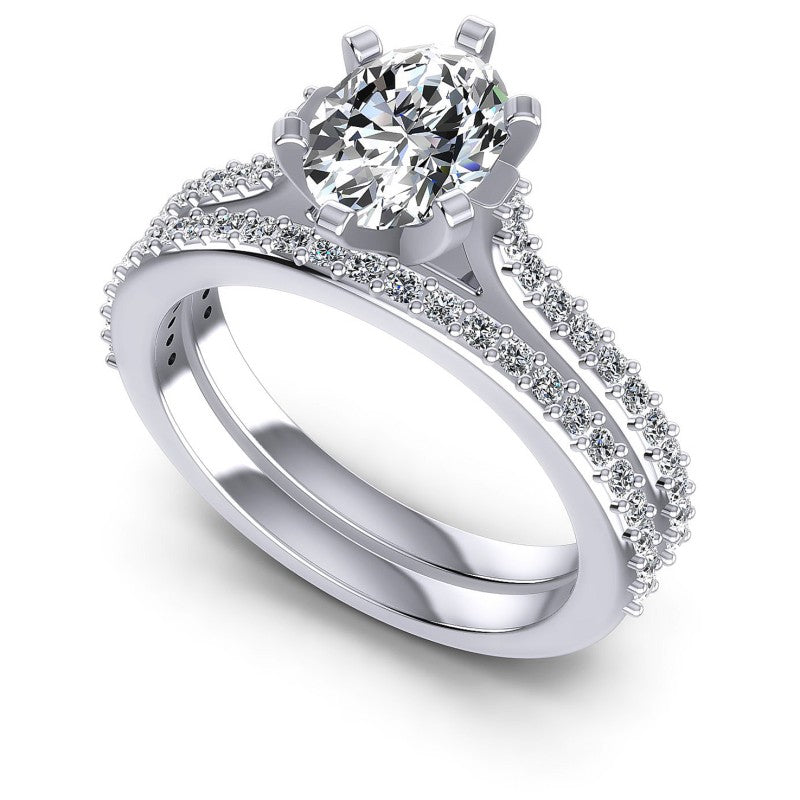 Oval And Round Cut Diamonds Bridal Set in 14KT White Gold
