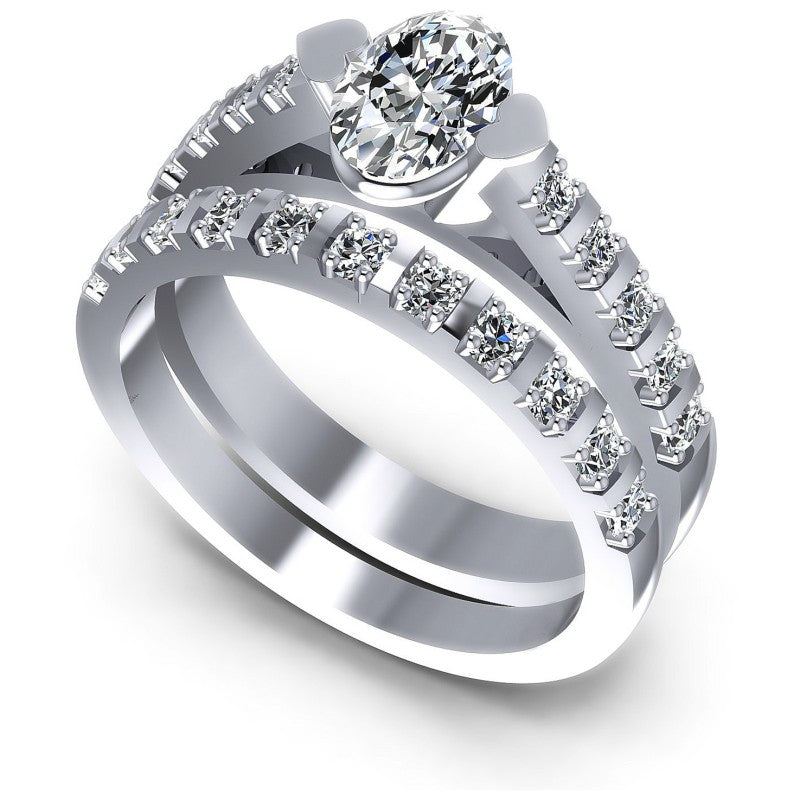 Oval And Round Cut Diamonds Bridal Set in 14KT White Gold