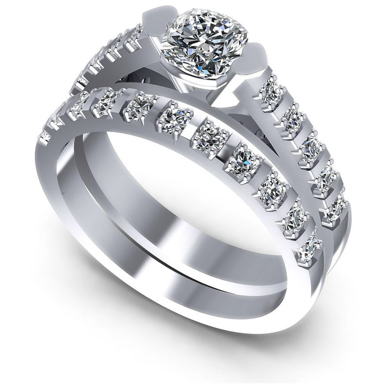 Cushion And Round Cut Diamonds Bridal Set in 14KT White Gold