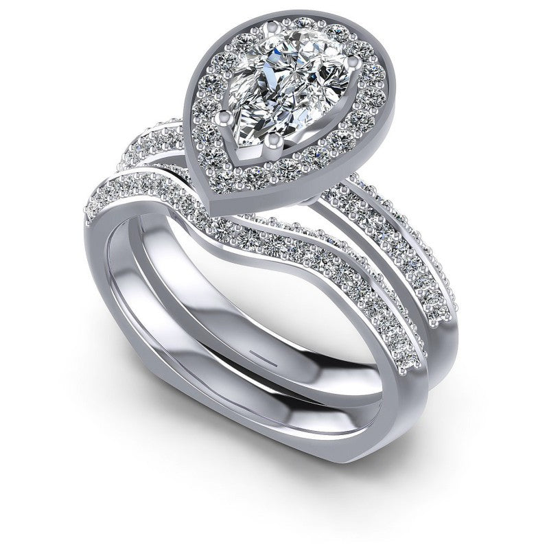 Pear And Round Cut Diamonds Bridal Set in 14KT White Gold