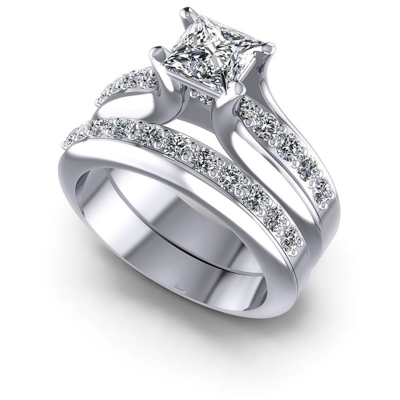 Princess And Round Cut Diamonds Bridal Set in 14KT White Gold