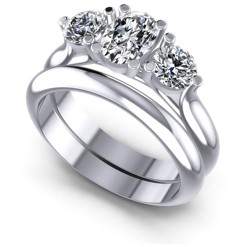 Oval And Round Cut Diamonds Bridal Set in 14KT White Gold