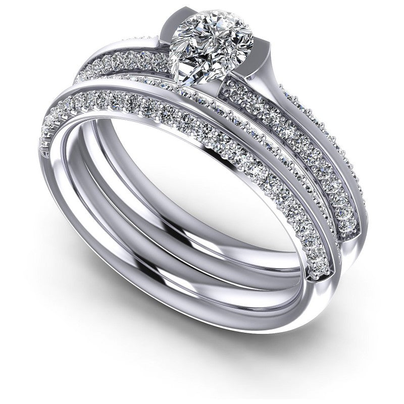 Pear And Round Cut Diamonds Bridal Set in 14KT White Gold