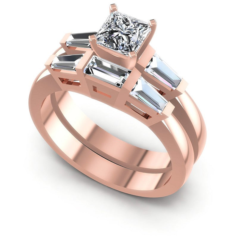 Baguette And Princess Cut Diamonds Bridal Set in 18KT White Gold