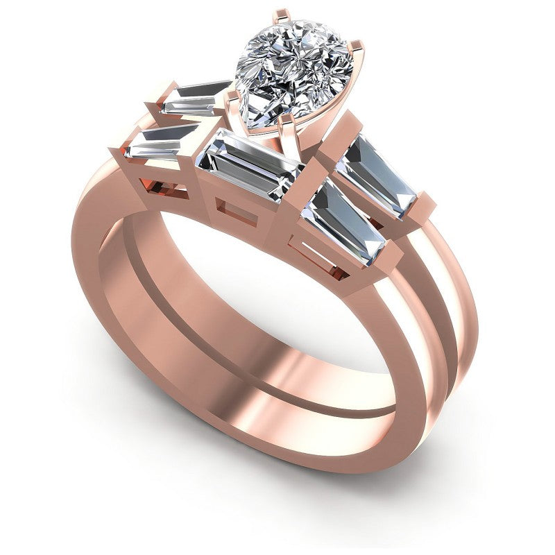 Baguette And Pear Cut Diamonds Bridal Set in 18KT White Gold