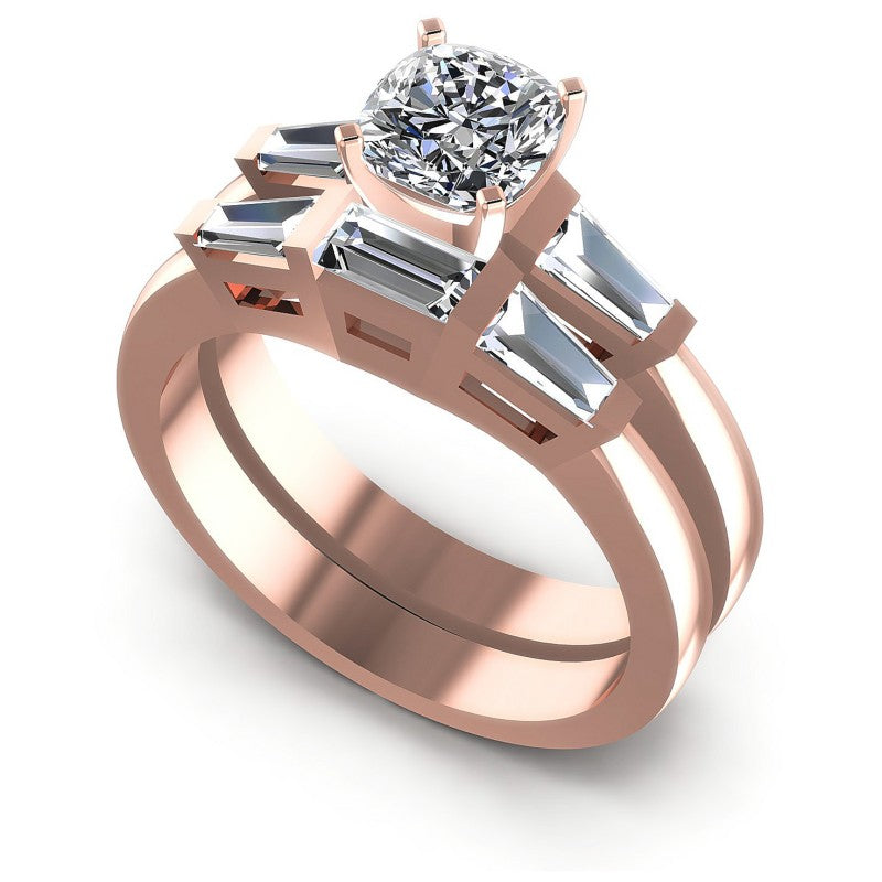 Baguette And Round And Cushion Cut Diamonds Bridal Set in 18KT White Gold