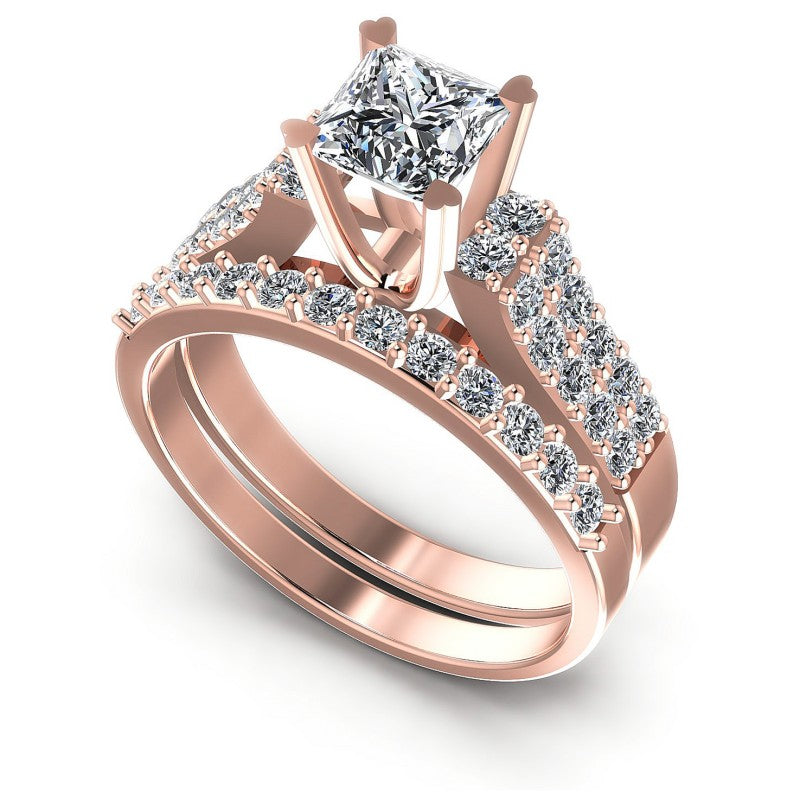 Round And Princess Cut Diamonds Bridal Set in 18KT White Gold
