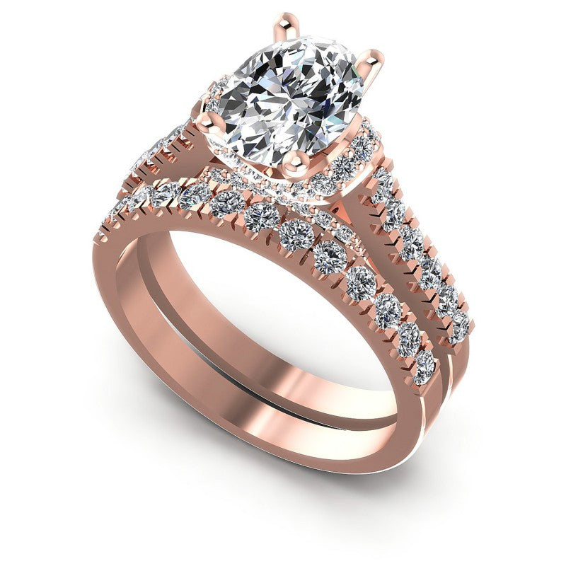 Round And Oval Cut Diamonds Bridal Set in 18KT White Gold