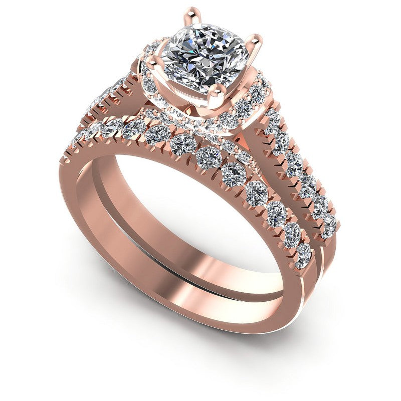 Round And Cushion Cut Diamonds Bridal Set in 18KT White Gold