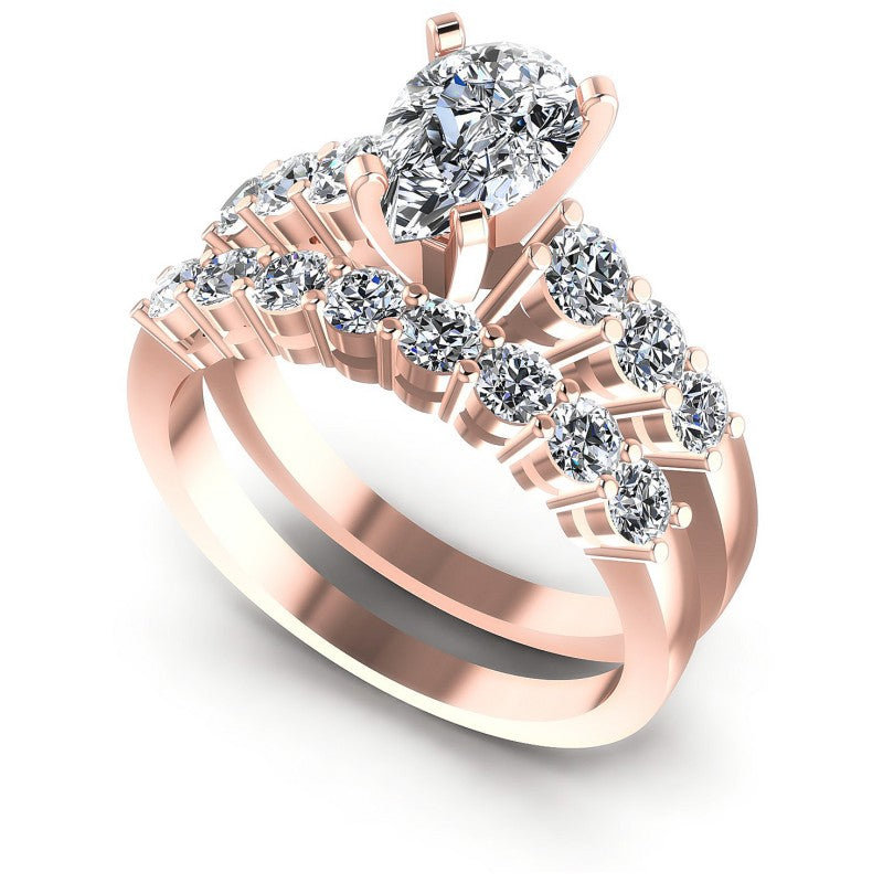 Round And Pear Cut Diamonds Bridal Set in 18KT White Gold