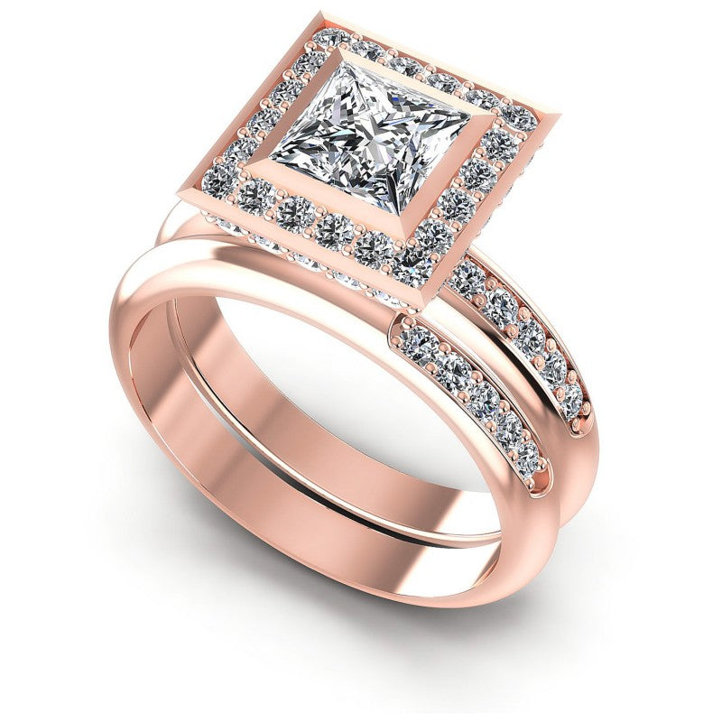 Round And Princess Cut Diamonds Bridal Set in 18KT White Gold