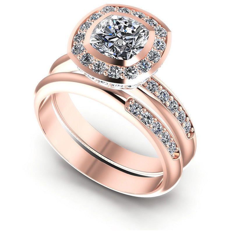 Round And Cushion Cut Diamonds Bridal Set in 18KT White Gold